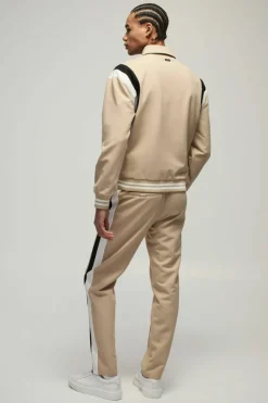 Store boohooMAN Tailored Collared Varsity Bomber Jacket stone