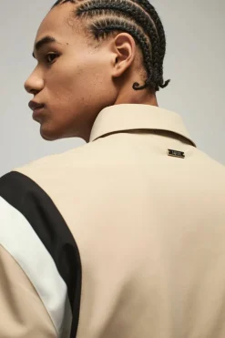 Store boohooMAN Tailored Collared Varsity Bomber Jacket stone