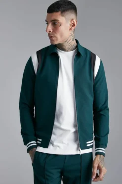 Outlet boohooMAN Tailored Collared Varsity Bomber Jacket green