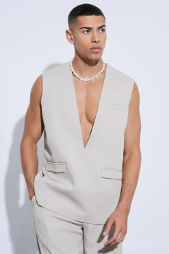 Online boohooMAN Tailored Pull Over Waistcoat bone