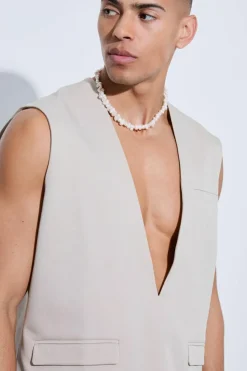 Online boohooMAN Tailored Pull Over Waistcoat bone