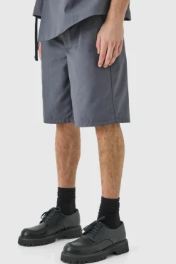Shop boohooMAN Tailored Shorts charcoal