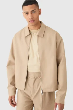 New boohoo Tailored Zip Up Boxy Fit Harrington Smart Set oatmeal