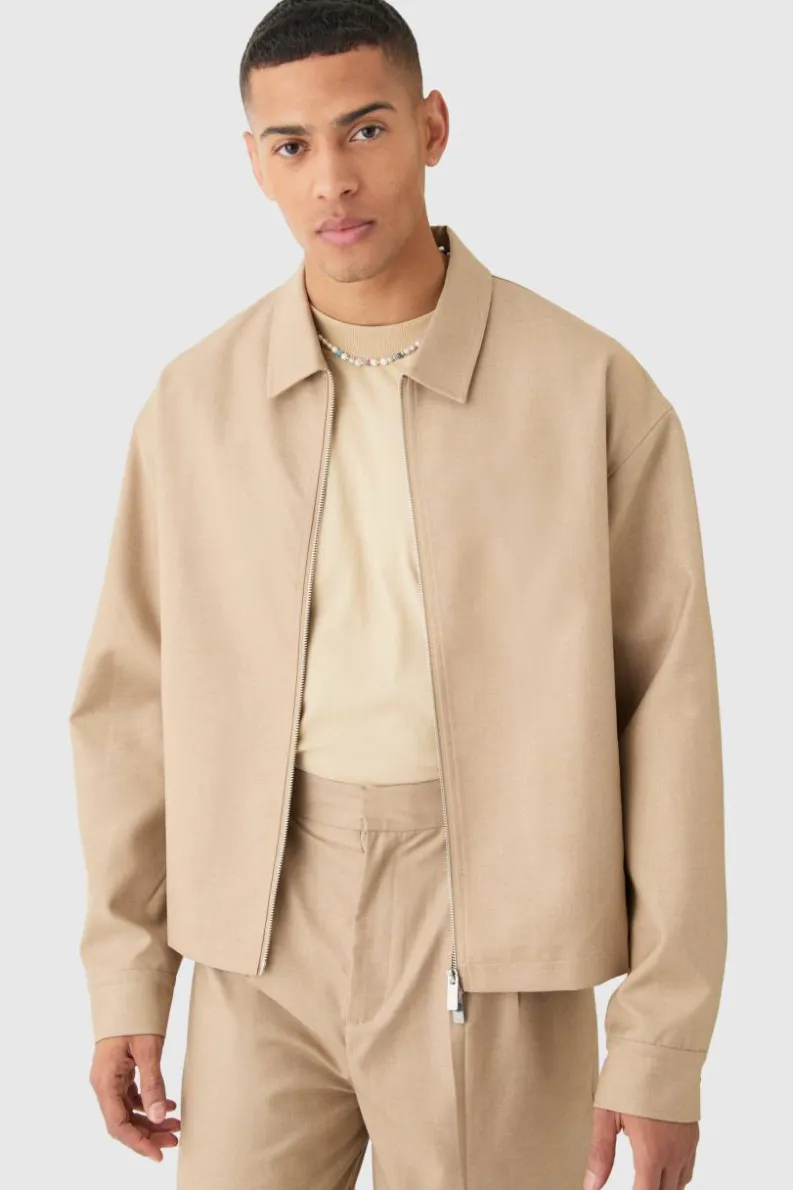 New boohoo Tailored Zip Up Boxy Fit Harrington Smart Set oatmeal