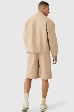 New boohoo Tailored Zip Up Boxy Fit Harrington Smart Set oatmeal