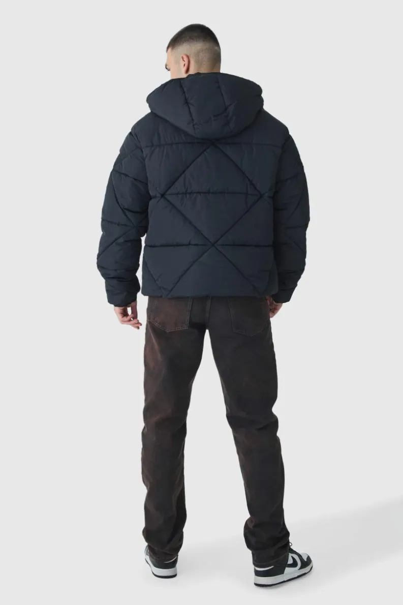 Outlet boohooMAN Tall Abstract Quilted Puffer Jacket In black