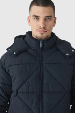 Outlet boohooMAN Tall Abstract Quilted Puffer Jacket In black