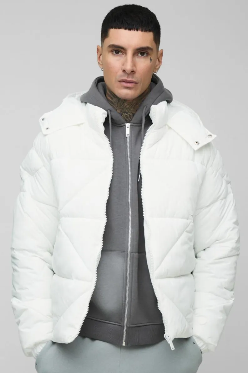 Best boohooMAN Tall Abstract Quilted Puffer Jacket In white