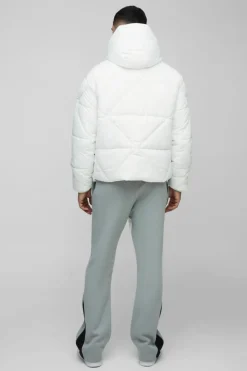Best boohooMAN Tall Abstract Quilted Puffer Jacket In white
