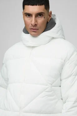Best boohooMAN Tall Abstract Quilted Puffer Jacket In white