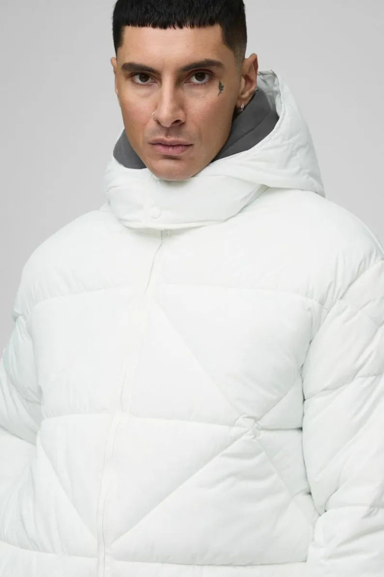 Best boohooMAN Tall Abstract Quilted Puffer Jacket In white