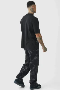 Shop boohooMAN Tall Acid Wash Relaxed Fit Cargo Trousers black