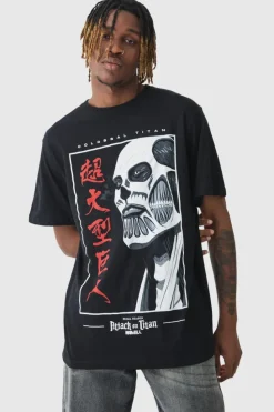Best Sale boohooMAN Tall Attack On Titan Anime Printed Licensed T-shirt In black