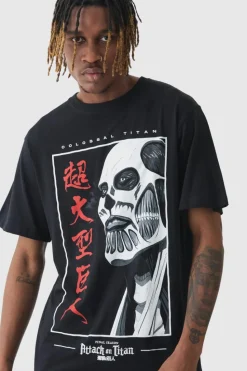 Best Sale boohooMAN Tall Attack On Titan Anime Printed Licensed T-shirt In black