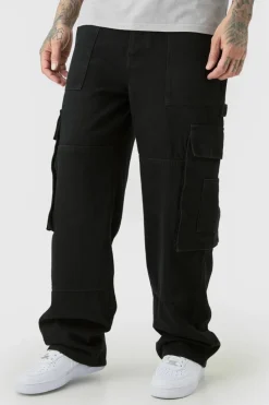 Cheap boohooMAN Tall Baggy Fit Cargo Jeans black