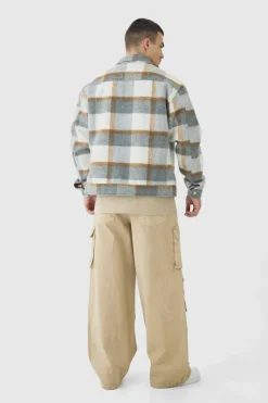 Outlet boohooMAN Tall Baggy Fit Washed Multi Pocket Cargo Jeans stone