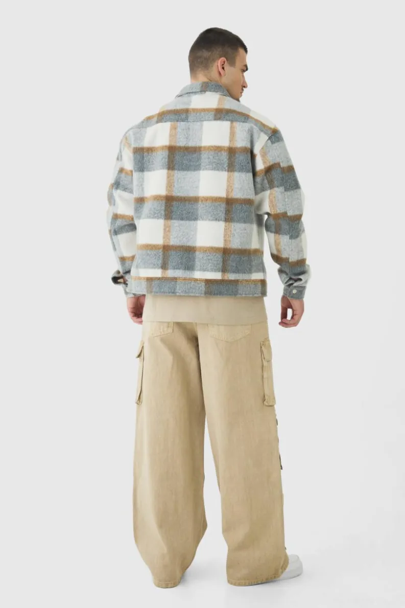 Outlet boohooMAN Tall Baggy Fit Washed Multi Pocket Cargo Jeans stone