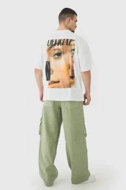 Hot boohooMAN Tall Baggy Fit Washed Multi Pocket Cargo Jeans khaki