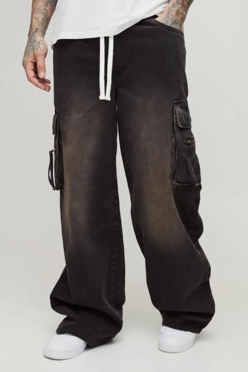 Cheap boohooMAN Tall Baggy Rigid Cargo Jeans brown