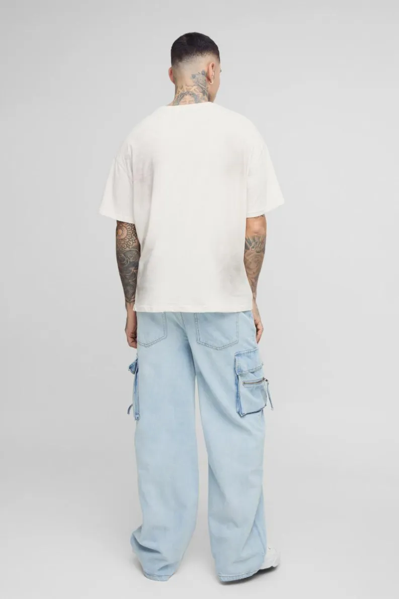Flash Sale boohooMAN Tall Baggy Rigid Cargo Jeans light blue