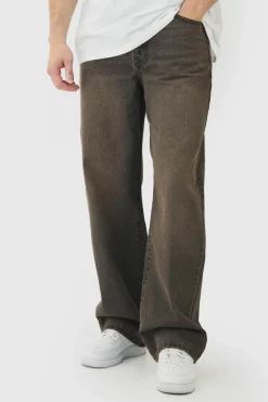 Clearance boohooMAN Tall Baggy Rigid Double Waistband Denim Jeans brown