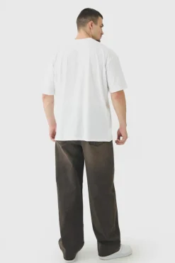 Clearance boohooMAN Tall Baggy Rigid Double Waistband Denim Jeans brown