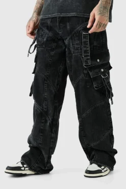 Clearance boohooMAN Tall Baggy Rigid Strap And Buckle Detail Jeans washed black