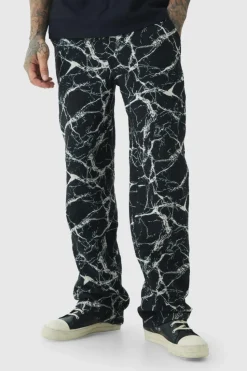 Outlet boohooMAN Tall Barbed Wire Tapestry Relaxed Fit Trousers black