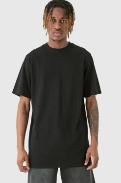 Shop boohooMAN Tall Basic Longline Crew Neck T-shirt black