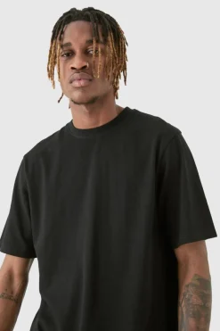 Shop boohooMAN Tall Basic Longline Crew Neck T-shirt black