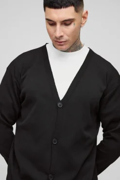 Best boohooMAN Tall Basic Regular Fit Cardigan in black