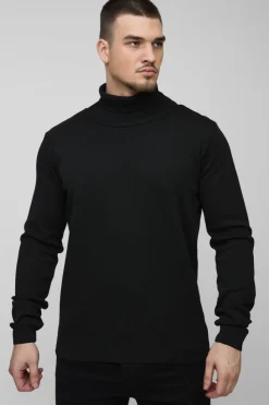 Best boohooMAN Tall Basic Regular Fit Roll Neck Jumper in black