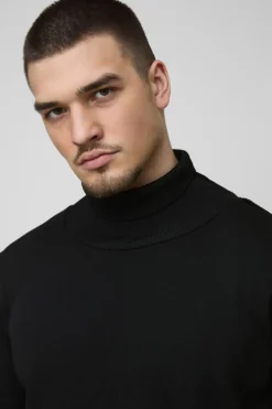 Best boohooMAN Tall Basic Regular Fit Roll Neck Jumper in black
