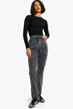 Sale boohoo Tall Basics High Waisted Mom Jeans washed black