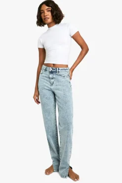 Online boohoo Tall Basics Split Hem Straight Leg Jeans light blue