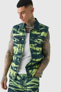 Flash Sale boohooMAN Tall Bleach Wash Denim Gilet green