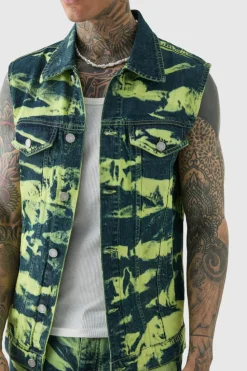 Flash Sale boohooMAN Tall Bleach Wash Denim Gilet green
