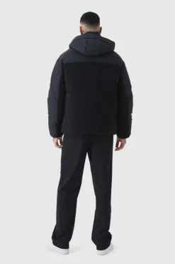 Best boohooMAN Tall Borg And Nylon Padded Coat In black