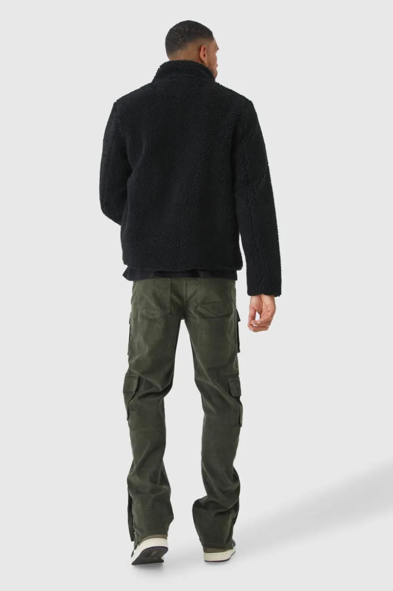 Discount boohooMAN Tall Borg Funnel Neck Jacket in black