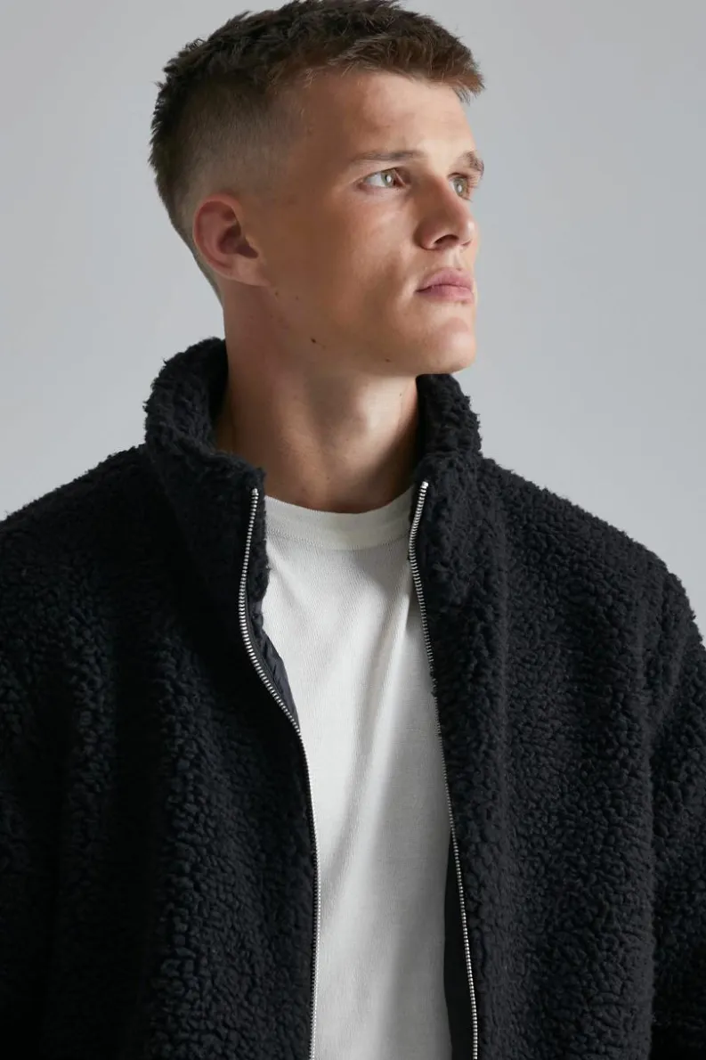 Discount boohooMAN Tall Borg Funnel Neck Jacket in black