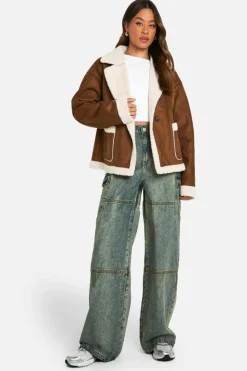Flash Sale boohoo Tall Borg Lined Faux Suede Jacket brown