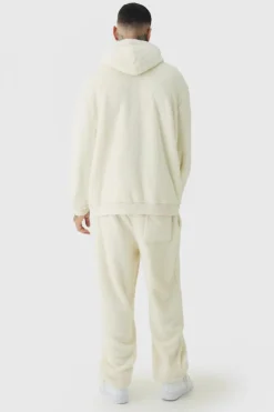 Online boohooMAN Tall Borg Oversized Hooded Tracksuit ecru