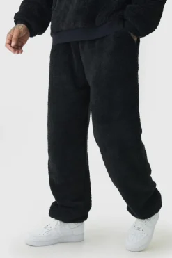 Online boohooMAN Tall Borg Oversized Jogger black