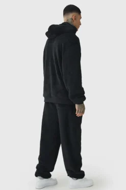Online boohooMAN Tall Borg Oversized Jogger black