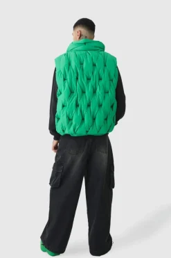 Flash Sale boohooMAN Tall Boxy Fit Hand Weft Padded Gilet In green