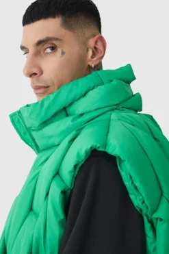 Flash Sale boohooMAN Tall Boxy Fit Hand Weft Padded Gilet In green