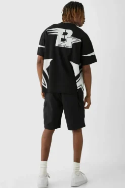 New boohooMAN Tall Boxy Fit Knitted Moto Shirt black