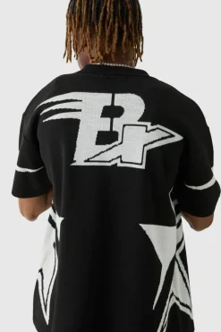 New boohooMAN Tall Boxy Fit Knitted Moto Shirt black