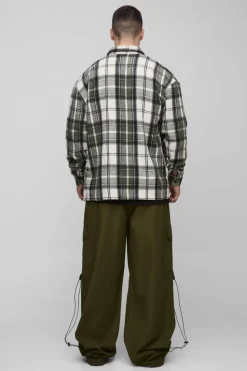 New boohooMAN Tall Boxy Split Hem Brushed Check Overshirt green