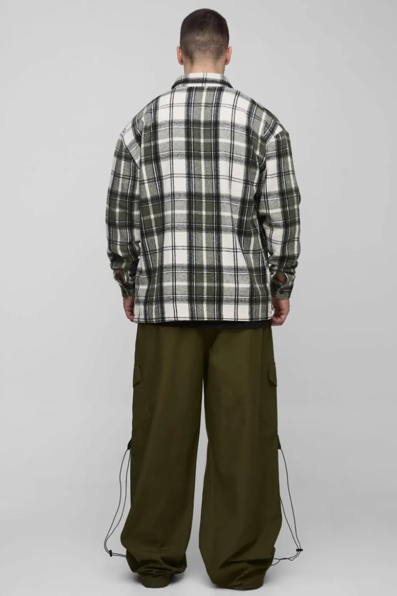 New boohooMAN Tall Boxy Split Hem Brushed Check Overshirt green